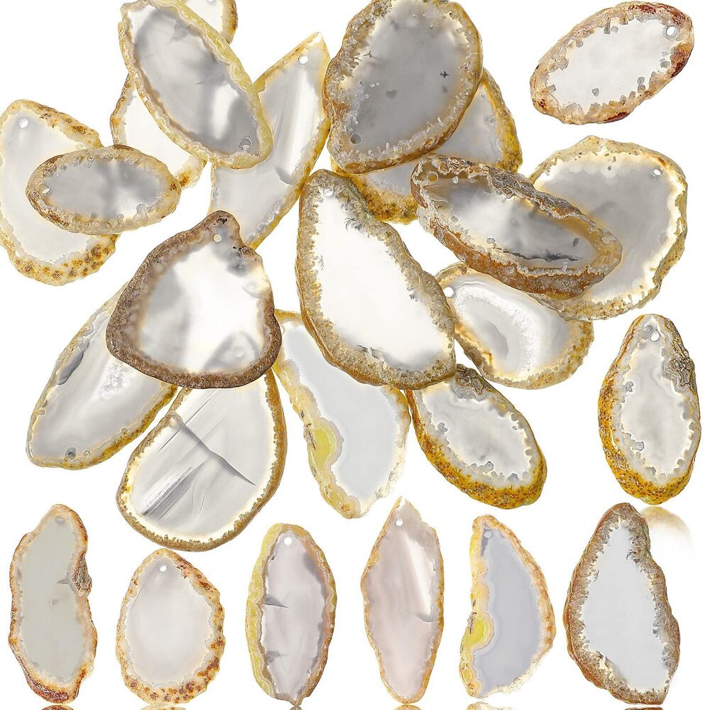 2210 16 Pcs Agate Slices Polished Agate Slices with Holes Irregular